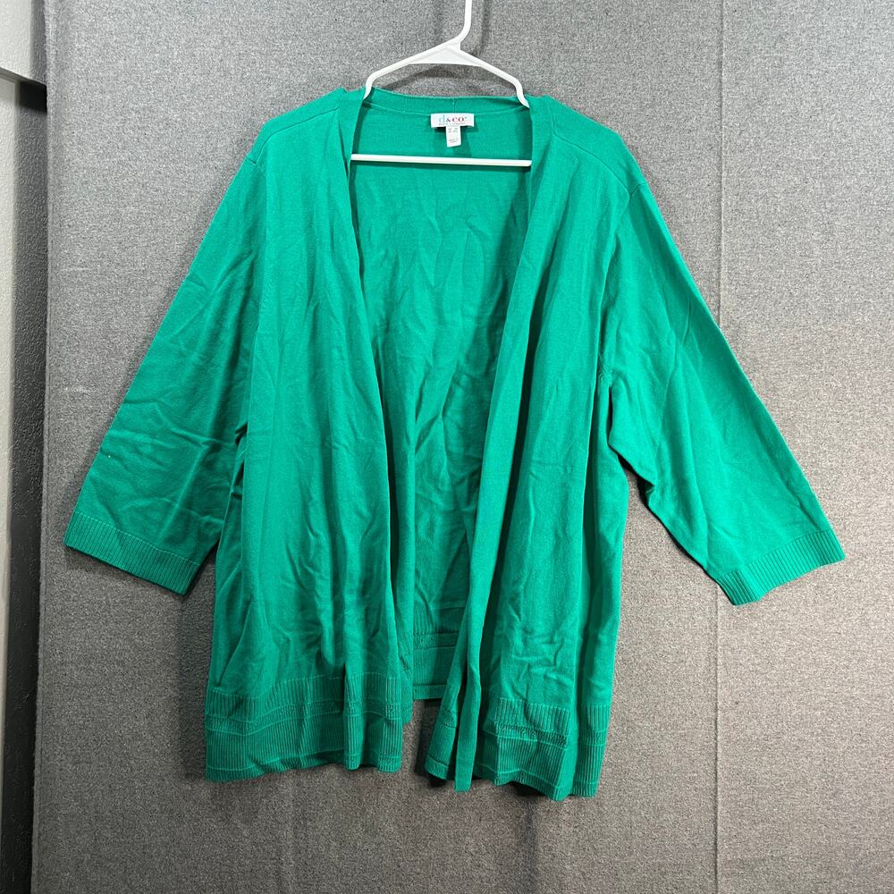 Denim & Co. Open-Front 3/4-Sleeve Cardigan Sweater Jade Size 3X